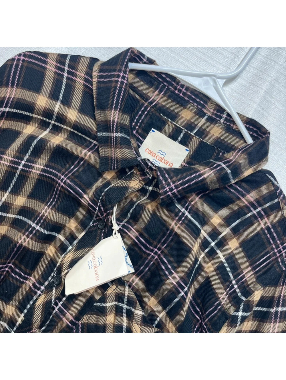 Casa Cabana Joy Pink Brownie Plaid Button-Up Shirt XXL NWT